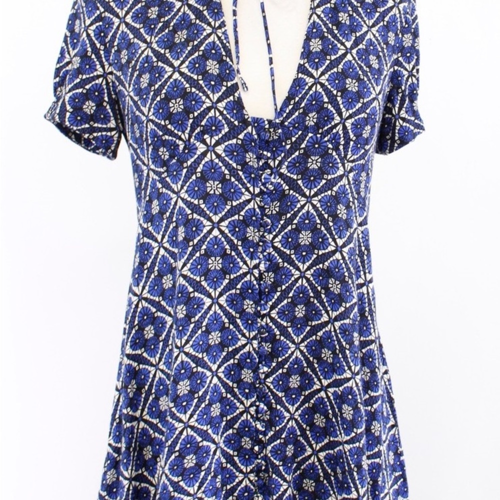 Free People Navy Blue Floral tile pattern dress